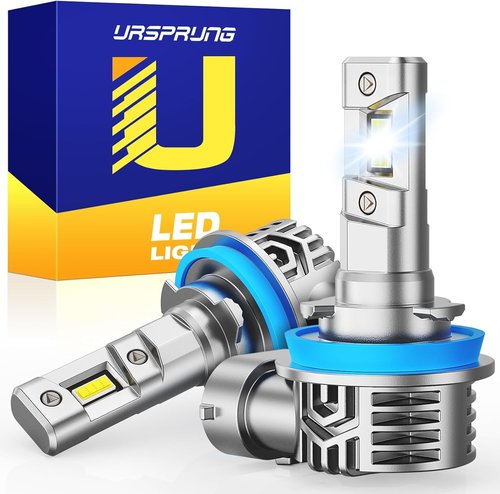 Ursprung H11/H8/H9 bulb, 33000LM 700% brightness; H11 bulbs life up to 60,000 hours, halogen fog lamp replacement bulb, 6500K cool white light, quick installation, plug and play, 2 packs