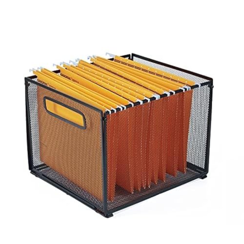 SETTFRFE Letter Size Hanging Folder Organizer,Metal Mesh Hanging File Folder Box,Office File Baskets,Black