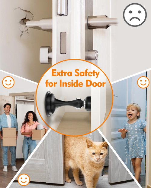 Door Stoppers Magnetic Door Catch - Stainless Steel Heavy Duty Door Holder Stops for Bottom Top of Door - Wall Floor Mounting No Drill 3M Adhesive & Screws Strong Magnet Keep Door Open 4 Pack