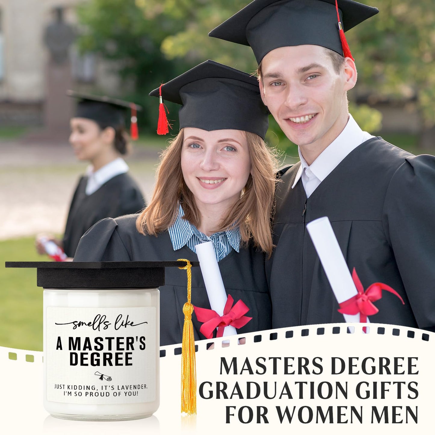 Musaecoin Masters Degree Graduation Gifts- Funny Masters Degree Candle with Mortarboard- Graduation Gift for Her/Him/Graduates, Grad Gift for Women/Men, Lavender, Soy Wax