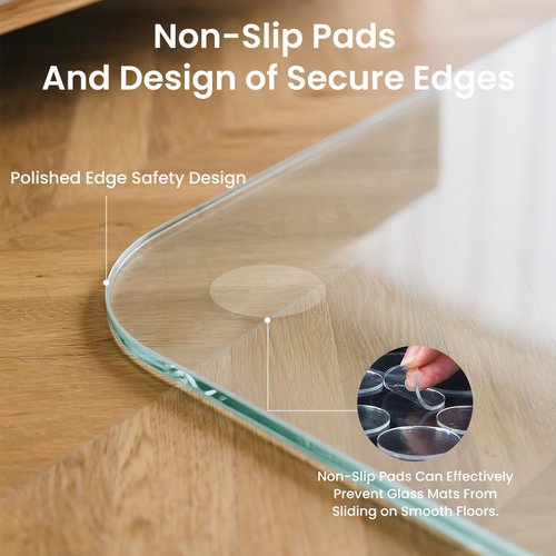 Yuzeyurun Tempered Glass Chair Mat, 55" x 46" Glass Office Chair Mat, 1/5" Thick Clear Floor Mat with Anti-Slip Pads, Heavy Duty Glass Mat for Carpeted and Hard Floor