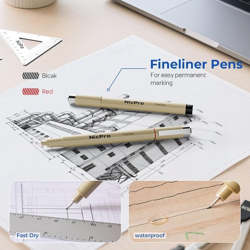Nicpro 21PCS Professional Drafting Tools Set - Architect Compass, Protractor, Metal Pencils & Ruler