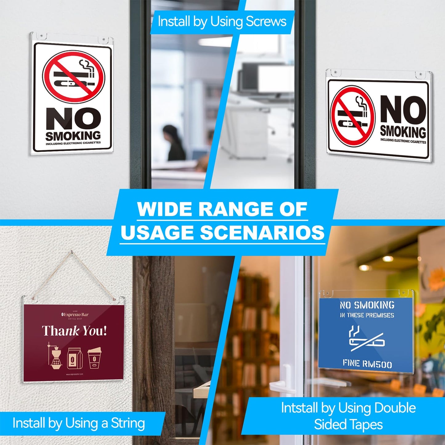 EHWINE 12 Pack 8.5x11 Wall Mount Acrylic Sign Holder Horizontal, Acrylic Wall Sign Photo Menu Flyer Display Holder, Plastic Clear Picture Adhesive Frames for Office Party (Provide Mounting Screws)