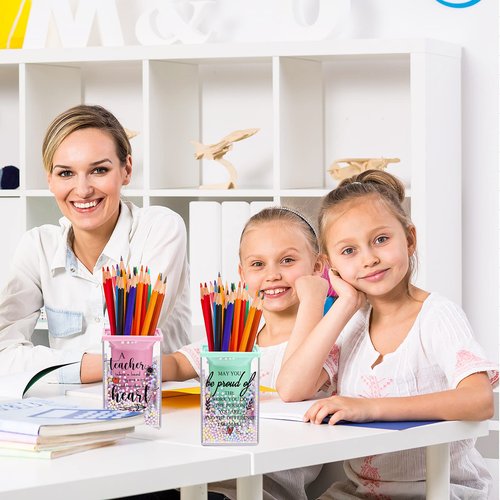 Outus 12 Pcs Thank You Gift Bulk Cute Teacher Appreciation Gifts Teacher Bubble Pen Holder Inspirational Pencil Stationery Organizer Gifts for Teachers Gift from Students