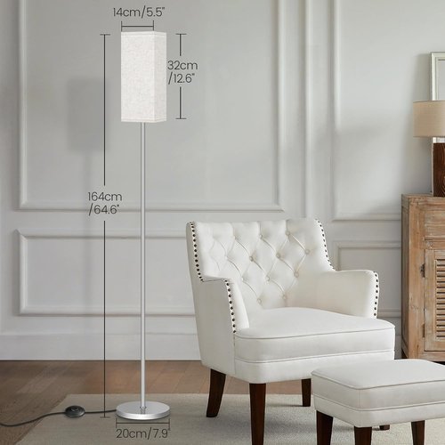 Skiennix 64.6'' Modern Floor Lamp - Minimalist Standing Lamp with Foot Switch | Silver & Beige Finish