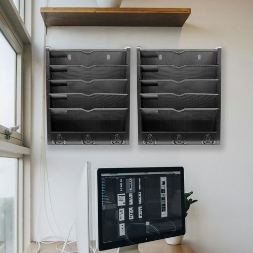 YINGXUN Multi Use Hanging Wall Files and Mail Organizer with Hooks (Black)
