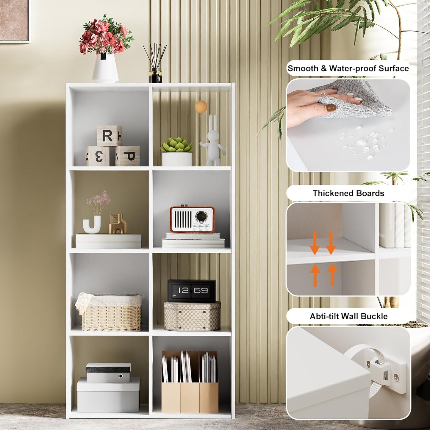 Sweetcrispy 8 Cube Storage Organizer - Versatile Open Cube Bookshelf with Removable Back Panels | 47.7" L x 11.6" W x 24" H, White