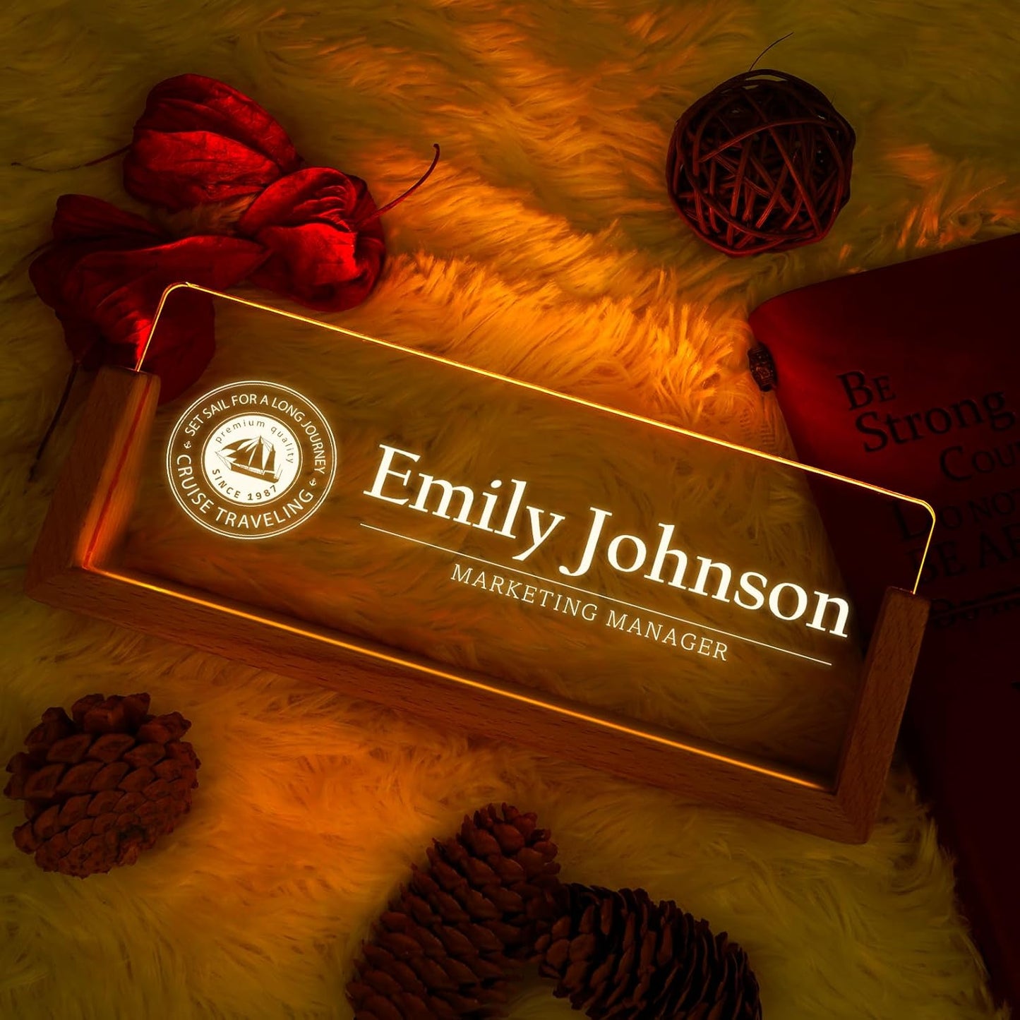 Skiennix Custom Name Plate - Personalized Light-Up Acrylic Desk Sign | Unique Office Gift for Boss & Coworkers