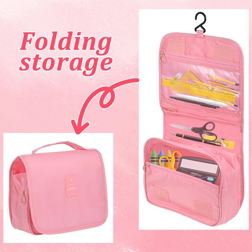 Pink Locker Accessories for Girls Locker Decorations Locker Organizer Kit Includes 2 Magnetic Hooks Mirror Pen Holder Carpet Hanging Bag 4 Magnets 2-Tier Clear Shelf Stickers for School Office, Pink