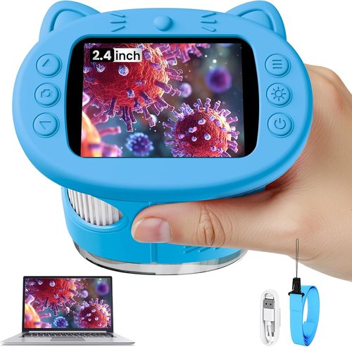 Kids Microscope by [Brand Name] - 2.4 Inch Digital Magnifier with 1000X Magnification | Educational Gift for Ages 3+, Blue