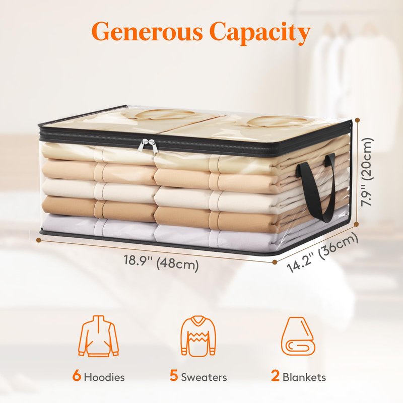 Lifewit 6 Pack Clear Clothes Storage Bags, 60L Plastic Blanket Vinyl Foldable Moving Bags with Zipper, Closet Organizers and Storage Containers for Bedding, Duvet, Pillow