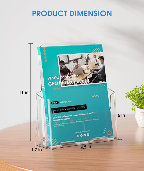 KTRIO Acrylic Brochure Holder 8.5 x 11 inch, Plastic Clear Literature Holders Rack Card Display Trifold Brochures Stand, Stands for Flyer, Pamphlet, Magazine, Booklet, Desk & Wall Mount, 2 Pack