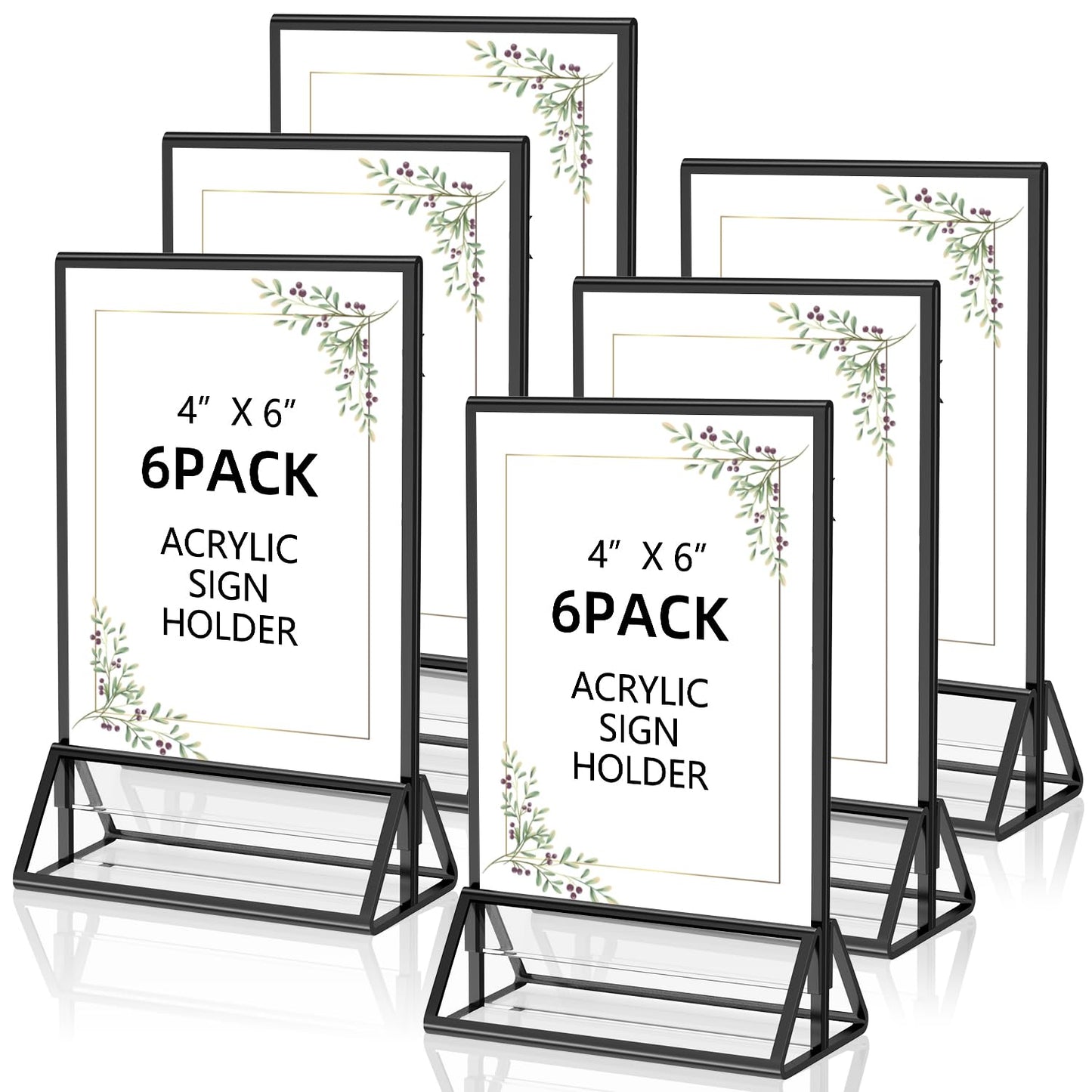 PPH-Sisy Acrylic Sign Holder 5x7 Display Stand, Clear and Stable Table Plastic Paper Holder, Acrylic Frames for Home Office Shop Photo Frames Exhibition Black (6pcs)