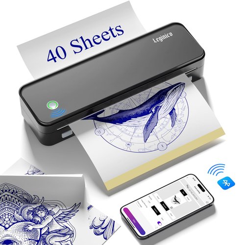 leginico Tattoo Stencil Printer with 40pcs Transfer Paper, Bluetooth Thermal Tattoo Printer Machine for Beginners & Artists, Compatible with Android & iOS, PC