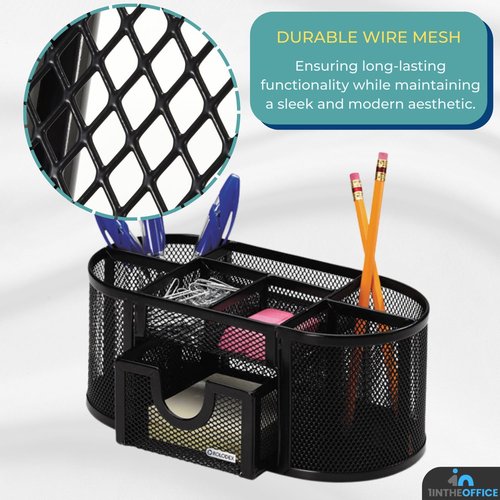 1InTheOffice Desk Caddy Organizer, 7-Compartment Mesh Wire Top Organizer, Black