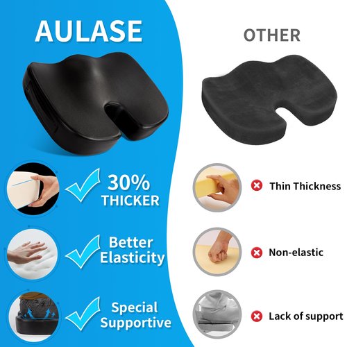Aulase Luxury Seat Cushion, 3 Inch Thick Memory Foam for Pressure Relief, Sciatica, Tailbone Pain & Back Pain Relief, Multi-Use for Bleachers, Car, Gaming, Office Chair