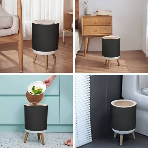 Small Trash Can with Lid for Bathroom Kitchen Office Diaper elegant black old chalkboard texture distressed grunge borders soft Bedroom Garbage Trash Bin Dog Proof Waste Basket Cute Decorative