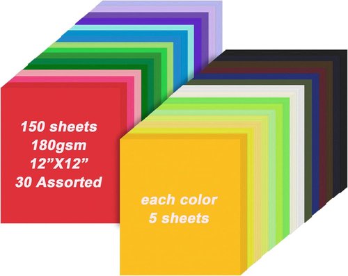 Oleitodh Colored Cardstock - 150 Sheets in 30 Assorted Colors | 12" x 12" 180 GSM for Crafts & Scrapbooking