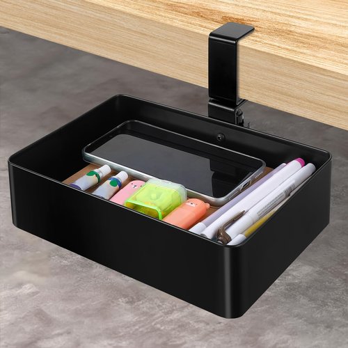 Metal Drawer Organizer - 360 Swivel Hidden Under Desk Storage - No Drill Pencil Drawer Tray for Home Office