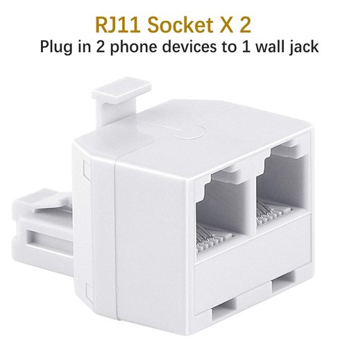 Uvital RJ11 Duplex Wall Jack Adapter Dual Phone Line Splitter Wall Jack Plug 1 to 2 Modular Converter Adapter for Office Home Fax Model Cordless Phone System, White(2 Pack)