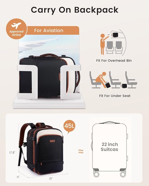 LOVEVOOK Travel Backpack - 45L Expandable Carry-On Bag | Waterproof Business & Weekend Essentials, Fits 17" Laptop