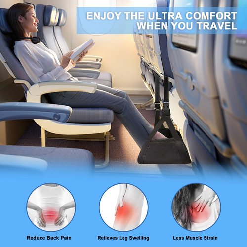 2-Pack Airplane Foot Hammock with Bamboo Board Support – Travel Footrest with Memory Foam & Adjustable Strap, Leg Hammock for Long Flights, Office, and Home Use