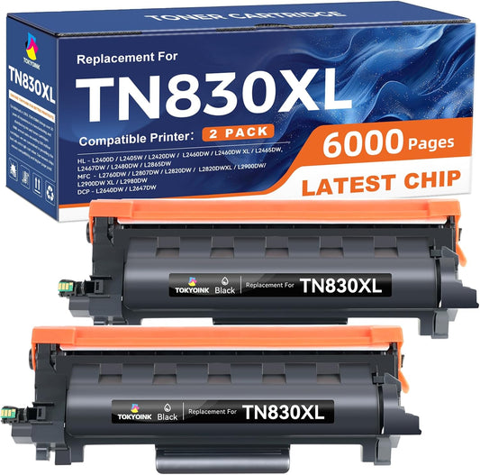 TOKYOINK TN830XL Toner Replacement - High-Quality Black Toner for Brother Printers | 2 Pack