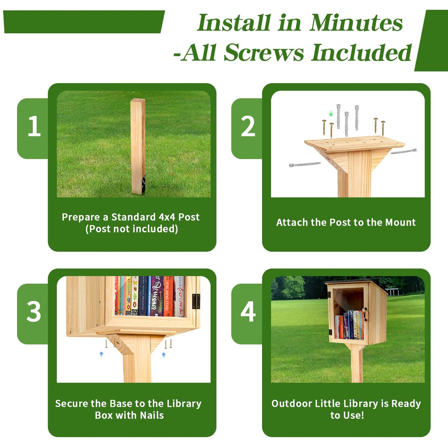Little Library Mount, Outdoor Library Book Box Bracket Holder, 12x8x4 Inch Solid Wood Mount Base, Stable & Easy to Instal with Screws, Suitable for 4x4 Post for Community Neighborhood and School
