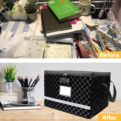 ZHSX File Box with Lock,Waterproof Anti-Theft Important Document Organizer, Collapsible File Organizer with Handle, Portable Home Office Storage Cabinet for Hanging Letter/Legal Folder
