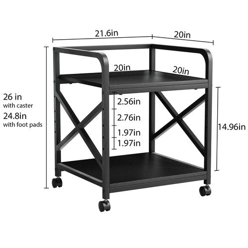 Ollieroo 2 Tier Printer Stand with Storage Shelf, Printer Table with Height Adjustable Top Shelf, Under Desk Storage Printer Cart for Paper Shredder Scanner, 3D Printer Stand for Home Office(Black)