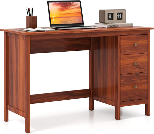 Tangkula Computer Desk - Modern Home Office Desk with 3 Storage Drawers | Compact Writing Workstation