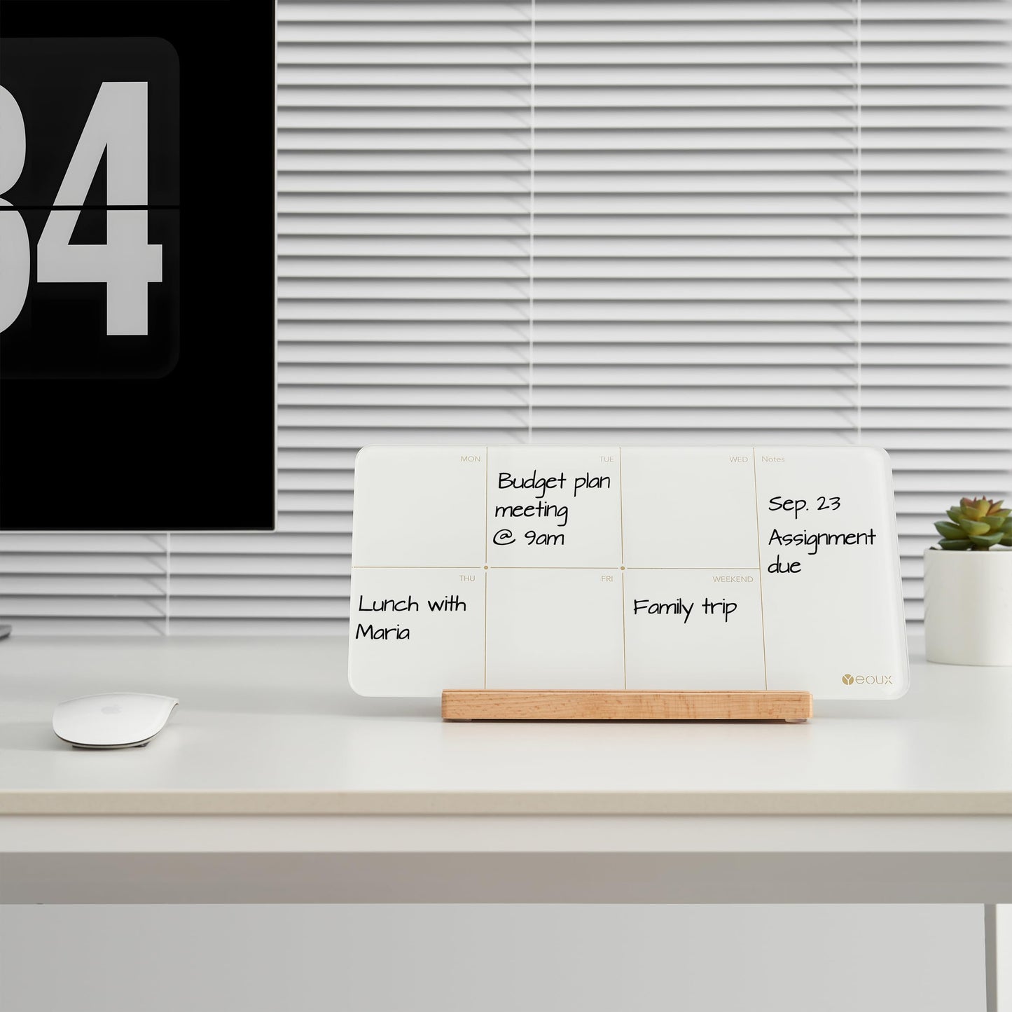 Desktop Glass Weekly Planner Whiteboard with Detachable Wood Stand,Small Portable Dry Erase Calendar to Do List White Board 12x6" for Office, Home, Schools, Marker&Eraser Included, Yeoux