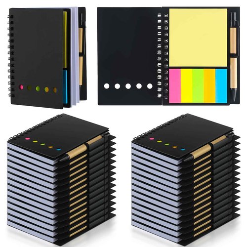 Qilery 30 Pack Lined Spiral Notebook Small Notepad and Pen Set Steno Pads Lined Notepad Black Pocket Notebook for Business Office School Supplies