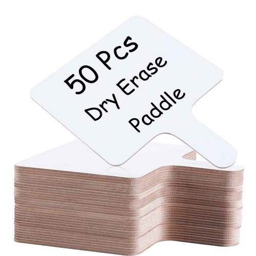 50 PCS 8 x 10 Inch Dry Erase Answer Paddle, Handheld Wooden White Board Double Sided Dry Erase Signs Auction Paddles for Students Classroom Office Meeting Voting Answers Bidding Shower Games Party