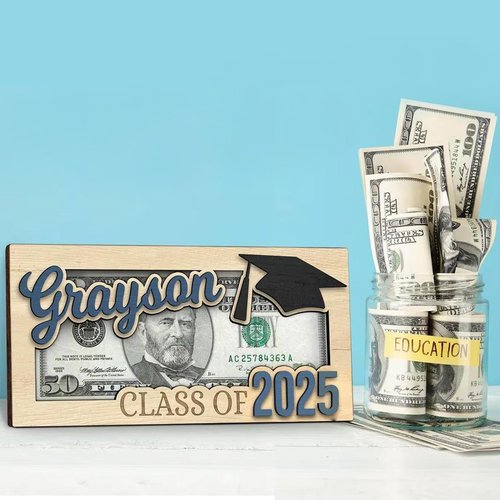 Personalized Graduation Money Holder – Custom Name Wooden Cash Gift Box for Class of 2025, Senior Gift for Him or Her, Card Alternative for High School or College Graduate Celebration (‎GMH 01)