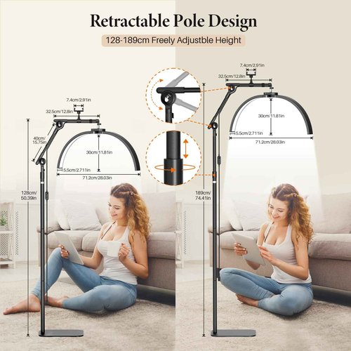 LIONVISON Half Moon Lash Lighting: Foldable Floor LED Lamp for Eyelash - 45W Portable Esthetician Light with Phone Holder for Lash Artist Tech Tattoo Salon