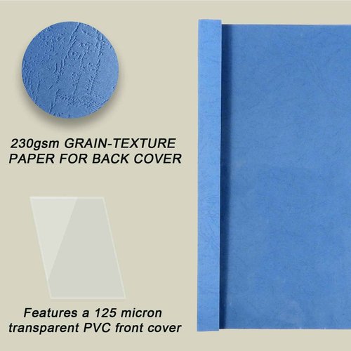 RAYSON TBC2346-100BL-US Thermal Binding Covers, Letter Size Blue Binding Cover, 1/16in, 1/8in, 3/16in, 1/4in Multi-Size Pack of 100