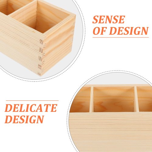 EXCEART Wood Pencil Holder for Desk,Remote Control Holder Desktop Storage with 4 Compartments Multi-Functional Desk Organizer for Pen Pencil Office Supplies Remotes