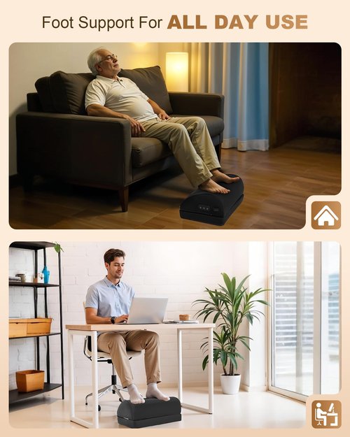 Foot Rest for Under Desk at Work, Heated Foot Stool with Vibration Massage, Adjustable Height Memory Foam Foot Stool,2 Heat Levels Ergonomic Desk Footrest