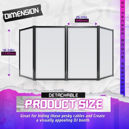 HECASA Portable DJ Facade Booth - Black Steel Frame with 4 Detachable White Panels & Carry Bag