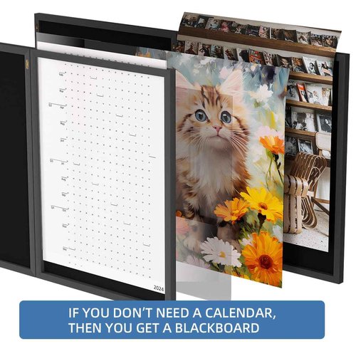 INNOVART Hidden Magnetic Dry Erase Whiteboard 24”x18”, Secret Dry Erase Board, Secret Marker Board Poster Frame w/Chalk Board Surface, Foldable Whiteboard Includes Poster, Acrylic Protect Film, Maker