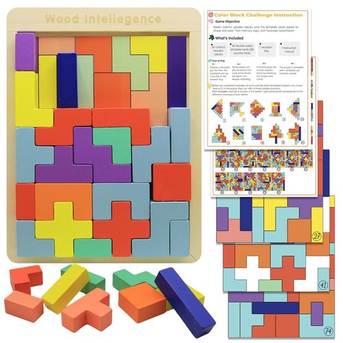 Yigney Dementia Activities for Seniors Wooden Tiles Gifts Geometric Cognitive Products & Training Easy Memory for Alzheimer's Elderly Cognitive Craft Gifts