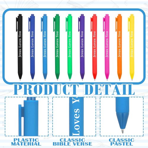 Jetec 100 Pcs Jesus Loves You Pens Colorful Christian Pens Bible Verses Retractable Gel Pens Christian Gifts Bulk for Student Office Sunday Church Supplies