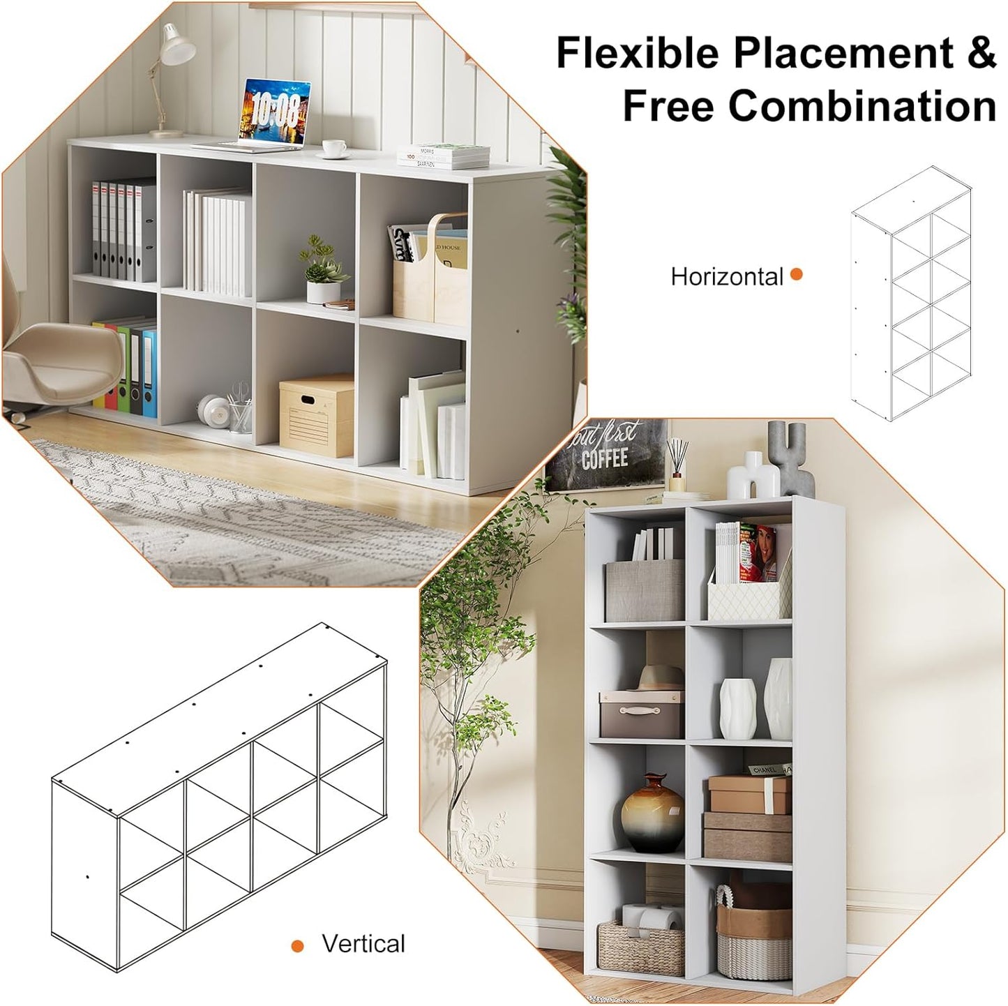 Sweetcrispy 8 Cube Storage Organizer - Versatile Open Cube Bookshelf with Removable Back Panels | 47.7" L x 11.6" W x 24" H, White