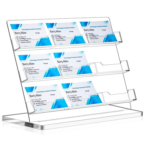 Dunzoom Business Card Holder for Desk 9 Slots Freestanding Acrylic Business Card Holder Display Stand Multiple Organizer for Office Meeting Exhibition Home