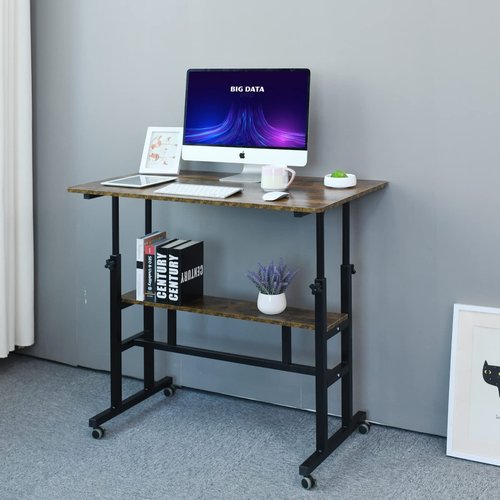 AIZ Mobile Standing Desk, Adjustable Computer Desk Rolling Laptop Cart on Wheels Home Office Computer Workstation, Portable Laptop Stand Tall Table for Standing or Sitting, 39.4" x 23.6"