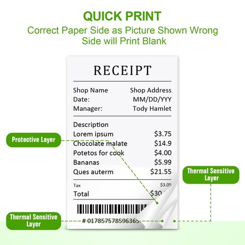 Thermal Paper Rolls 2 5/16 x 400 ft - 12 Rolls BPA Free, Smudge-Proof Cash Register Receipt Paper