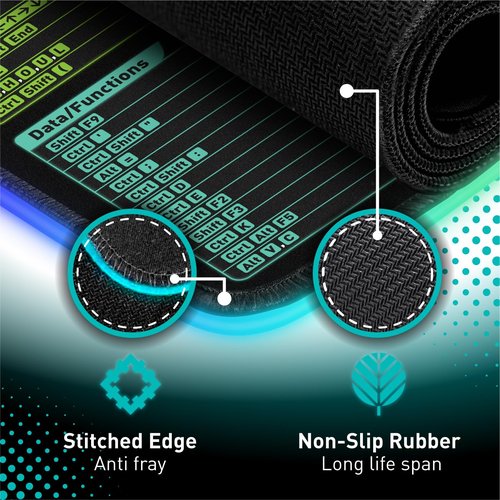 Excel Shortcut Keys LED Mouse Pad - Colorful RGB Luminous Extended Large Cheat Sheet Gaming Mousepad| PC Office Spreadsheet Keyboard Mat| Non-Slip Stitched Edge