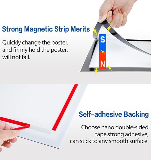 Magnetic Acrylic Sign Holder by [Brand Name] - Wall-Mount Display Frame with Strong Adhesive | 8.5" x 11", Black, 3-Pack