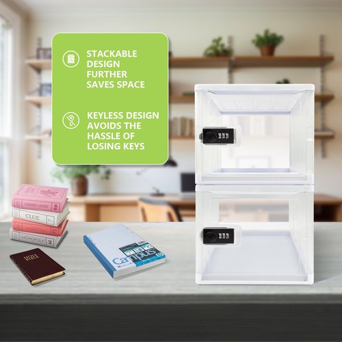 Lockable Storage Box for Safe Medication, Medicine Lock Box Storage Cabinet Organizer, Combination Lock Box for Food Safe, Tablet Phone Locked Box with Code for Home, Office, School Safety, White